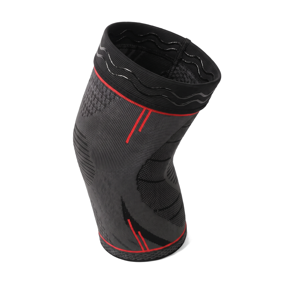 ForceFlex Knee Sleeve Black Red, silicone grip band inside the top